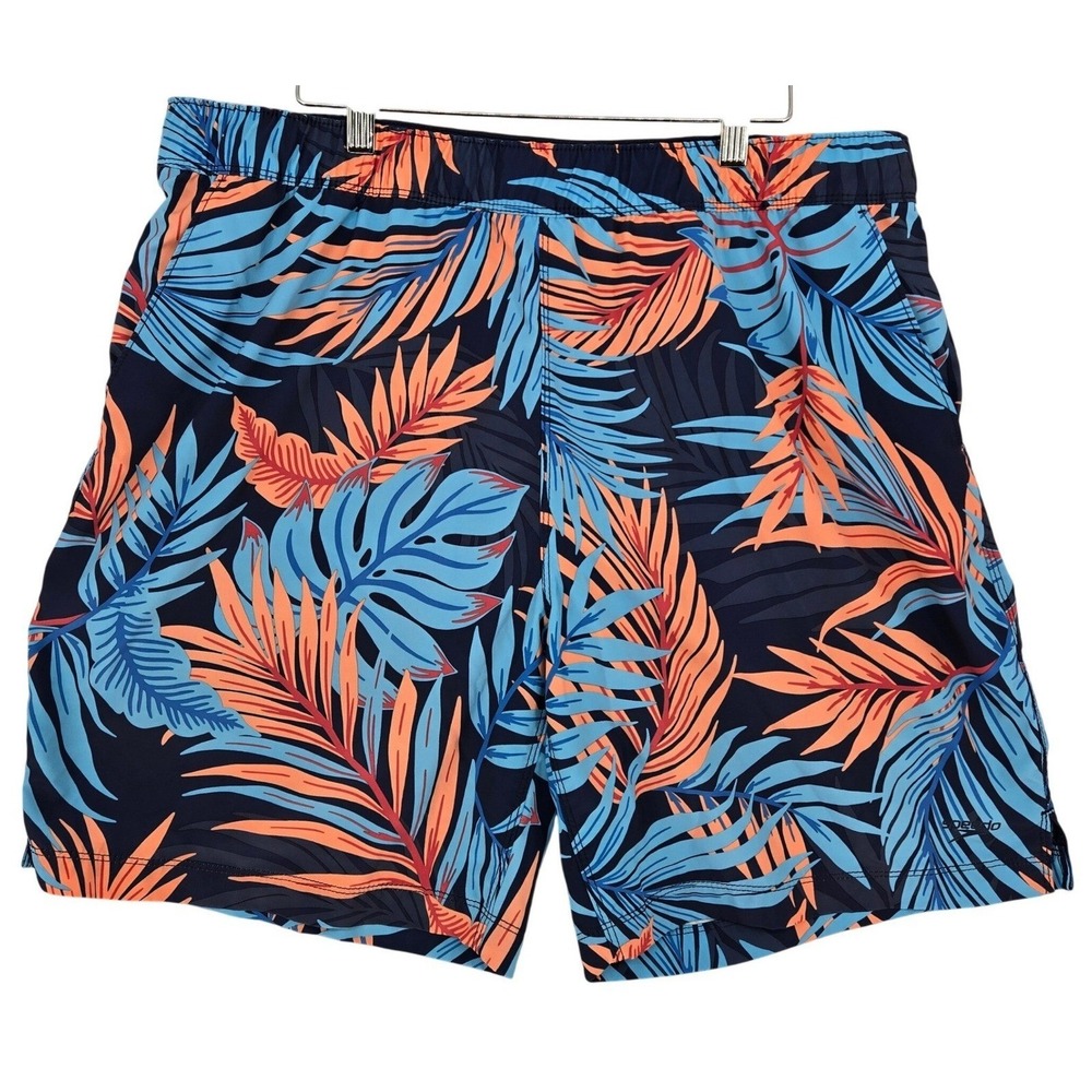 Speedo XL Swim Trunks Mens Navy Blue Tropical Palm Leaf Print Board Shorts
